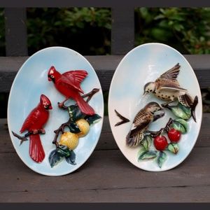 Set of Vintage Cardinal & Flicker Bird Ceramic Plaques, Dimensional wall art